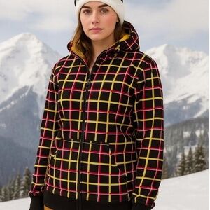 Aperture Multicolor Checkered Full Zip Kangaroo Pocket Hooded Snowboard Jacket L